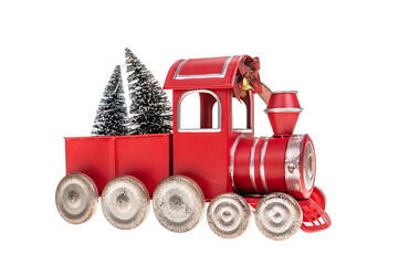 toy vintage steam locomotive isolated on white background,Christmas and New year celebration concept.
