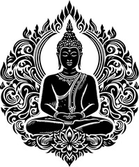 sketch vector illustration silhouette poster design of holy buddha statue meditating for pure heart ethnic traditional classic vintage  
