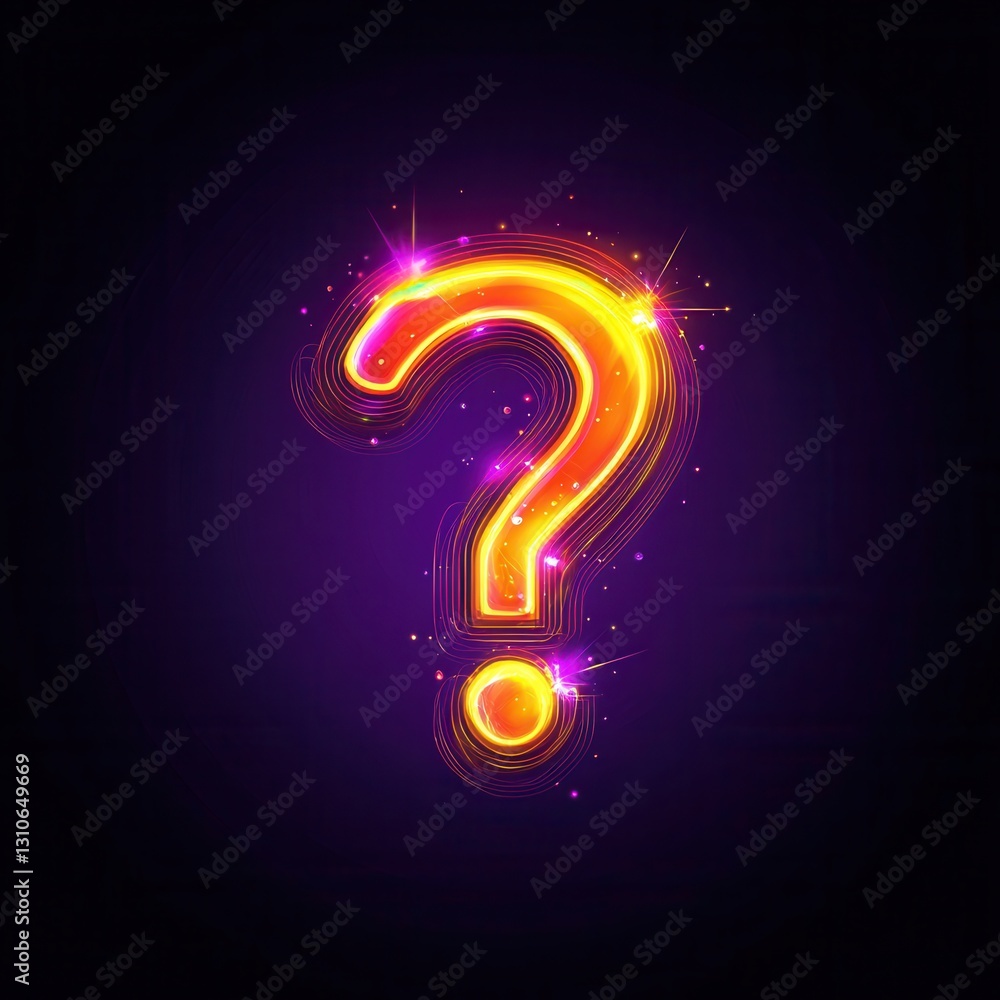 Poster creative minimalist icon of a glowing question mark with light bursts against a dark background show