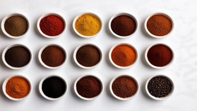 vibrant assortment of spices arranged in bowls