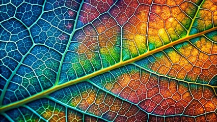 Microscopic Cell Structures & Autumn Leaf: Minimalist Nature Science Stock Photo