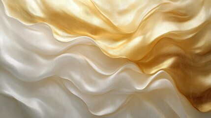 Obraz premium Elegant golden and white silk fabric waves creating an abstract design
