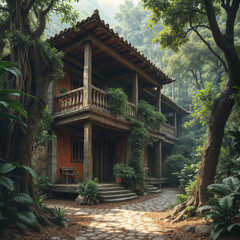 Tranquil Wooden Retreat in a Lush Forest