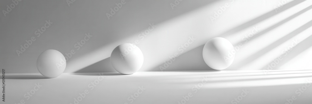Leinwandbilder Floating minimalist 3D shapes casting soft shadows with elegant reflections in a futuristic white space