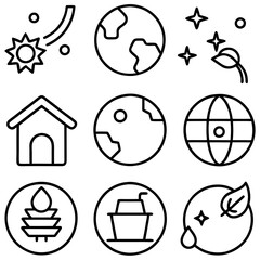 Earth Day Linear icon collection vector art illustrations. 
