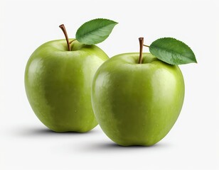 Two Fresh Green Apples with Leaves