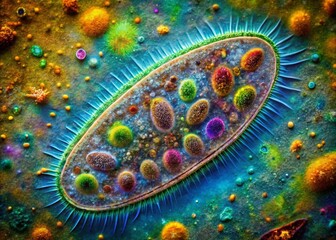 Microscopic Urban Exploration: Paramecium Caudatum Structure Revealed - Stock Photo