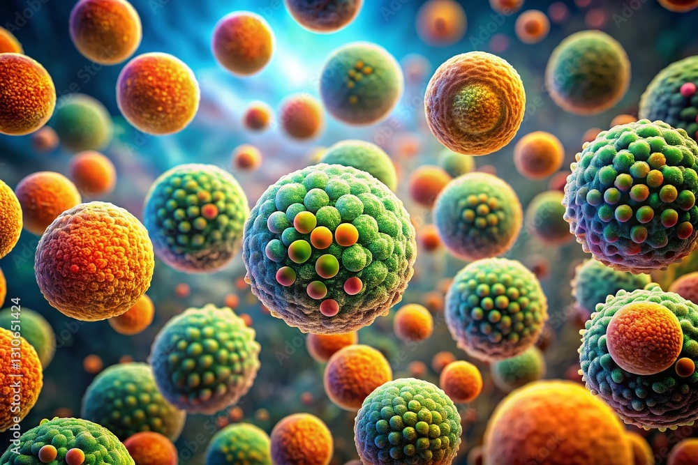 Poster microscopic view of candida albicans yeast cells with high depth of field