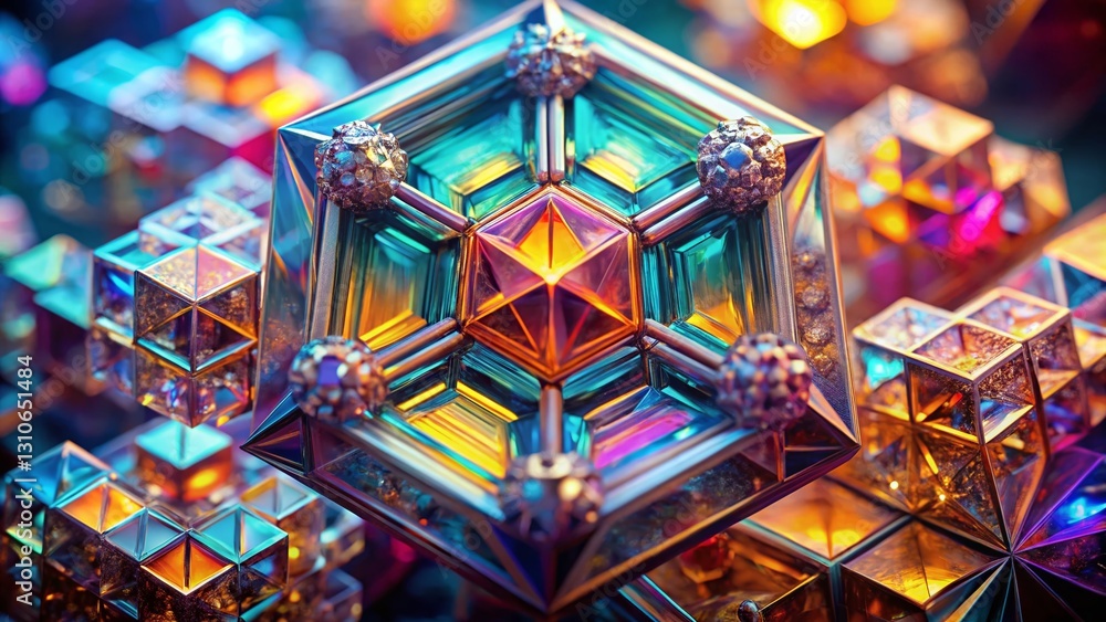 Poster microscopic view of complex crystal lattice structure - scientific background texture