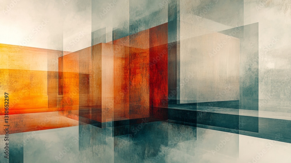 Poster geometric architectural abstract with translucent overlapping shapes and colors