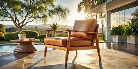Fototapeta premium Mid-Century Modern Leather Armchair: Aerial Drone Photography