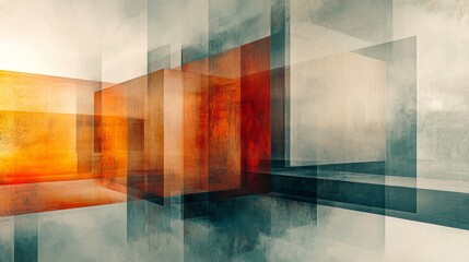 Geometric architectural abstract with translucent overlapping shapes and colors