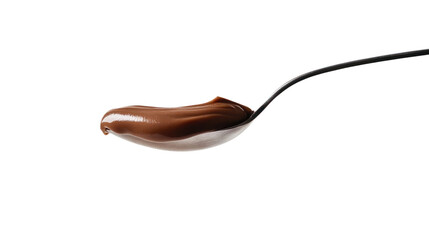 Delicious chocolate spread on a spoon, perfect for desserts and snacks.