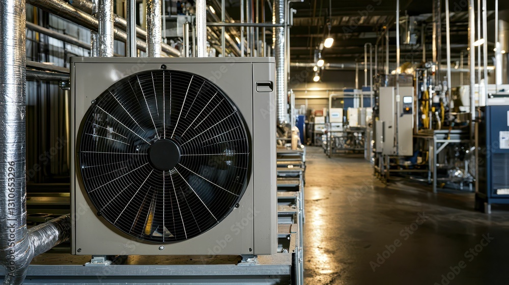 Poster industrial setting with robust air conditioning system in action