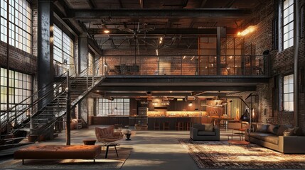 Naklejka premium Modern Industrial Warehouse Interior with Urban Design and Style