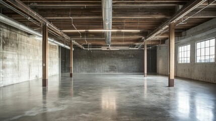 Fototapeta premium Industrial Chic Warehouse Space with Exposed Structures and Design
