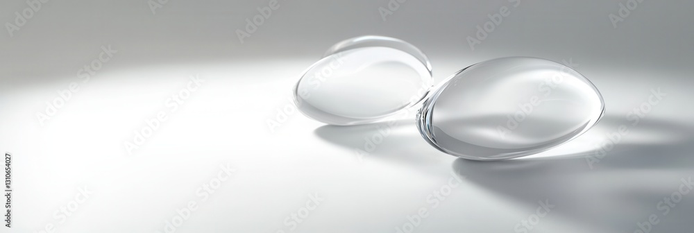 Poster Minimalist design featuring floating 3D shapes with soft shadows and light reflections on a white background