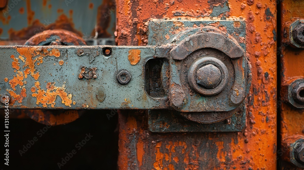 Poster old rusted machine part with intricate corrosion patterns