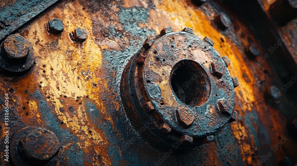 Poster old rusted machine part with intricate corrosion detail