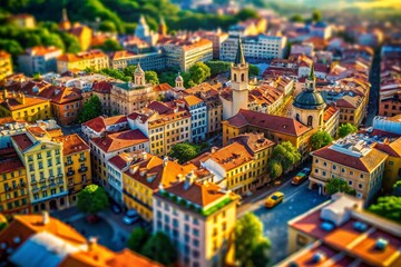 Naklejka premium Miniature Cityscape: Dramatic Light and Shadow Tilt-Shift Photography