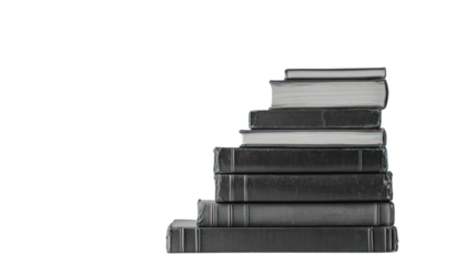 Stack of black books on a white isolated background, perfect for education and literature themes.
