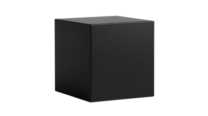 Black cube on a white isolated background, perfect for branding or design projects.