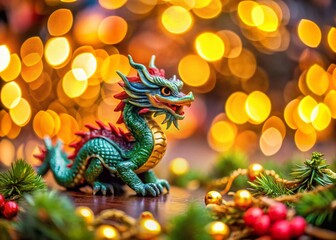 Fototapeta premium Miniature Dragon, 2024 New Year Symbol, Tilt-Shift Photography