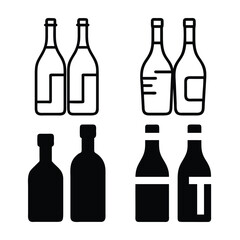 Wine Bottles in Two Different Styles: Outline and Solid Fill