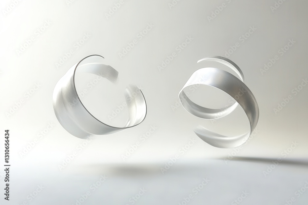 Aufkleber Floating 3D shapes create a minimalist aesthetic with soft shadows and light reflections on a white background