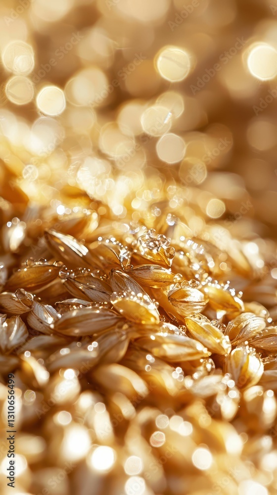 Poster close-up macro of glistening wheat grains with soft bokeh effect