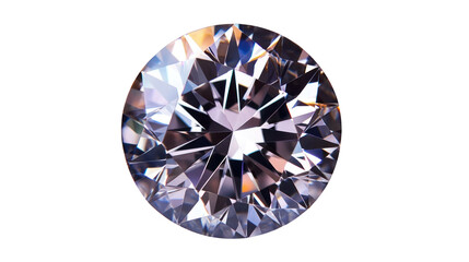 Crystal diamond with brilliant cut, showcasing reflections and sparkling facets against a white background.