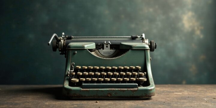 A Vintage Green Typewriter on a Rustic Wooden Surface, Evoking Nostalgia and the Art of Literary Composition - Powered by Adobe
