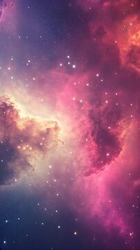 Stunning nebula with radiant colors and star clusters, capturing the vast beauty and mystery of the universe. Vertical video made using Generative AI.
