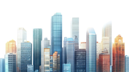 Obraz premium A vibrant skyline showcasing modern skyscrapers against a white isolate background.