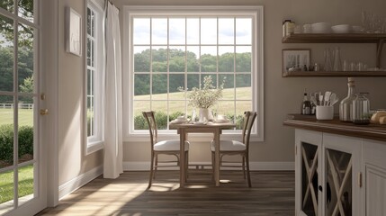 Compact bar cart near a cozy breakfast nook with pastel-themed decor.