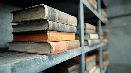 Dusty Time Capsule - Forgotten Knowledge and Dormant Dreams on Old Bookshelf