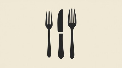 Elegant minimalist cutlery logo featuring simple knife and fork silhouettes designed for modern dining establishments or events