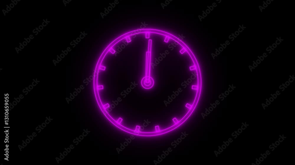 Aufkleber glowing neon clock animation icon watch wall clock analog clock circle timer animated on black backg