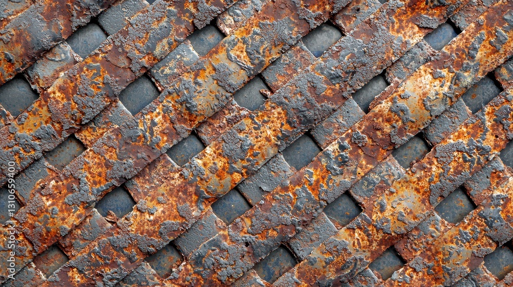 Poster close-up of rusted chain link fence with detailed texture and patterns