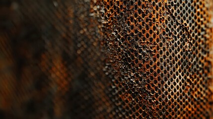 Detailed Close-up of Rusted Metal Mesh Showing Texture and Color