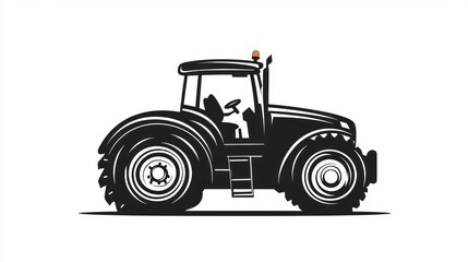 Fototapeta premium Silhouette of a Tractor, Farm Equipment, Profile View, Agricultural Machinery, Vector Illustration, Print Design