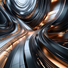 Mesmerizing Spiral of Metallic Shapes in Dynamic Abstract Digital Composition