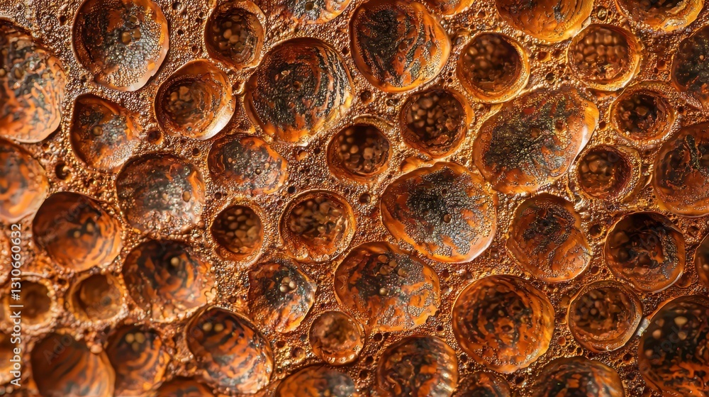 Poster detailed macro view of rusted sheet metal with unique patterns