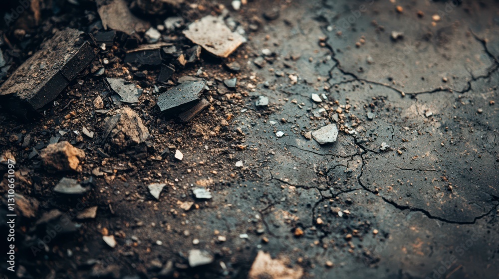 Poster macro view of tiny fragments and dust on a cracked surface