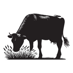 Cow Grazing Silhouette Vector Illustration Farm Animal Design Element