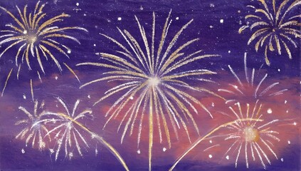 Naklejka premium 夜空に輝く幻想的な花火 | Dreamy Fireworks Illuminating the Night Sky