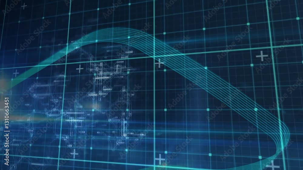 Poster animation of futuristic digital grid with abstract lines and data elements