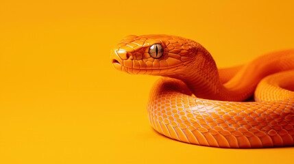 Fototapeta premium Venomous snake slithering on a bright yellow background highlighting its unique patterns and colors in a striking display