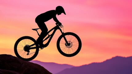 Obraz premium Dramatic Silhouette of Cyclist Against Sunset Sky