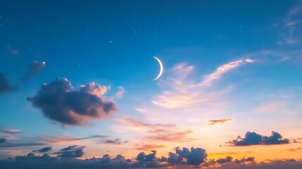 Crescent Moon Twilight Sky Peaceful Nature Background